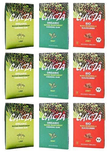 ChicZa Bio-Kaugummi Set 3 x 3 Sorten (9 Tafeln) - Minze, Zimt, Limone (bio, vegan)