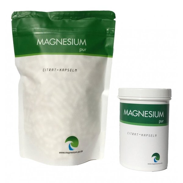 Magnesium Pur Starterset (250 Kapseln Dose + 500 Kapseln Beutel)