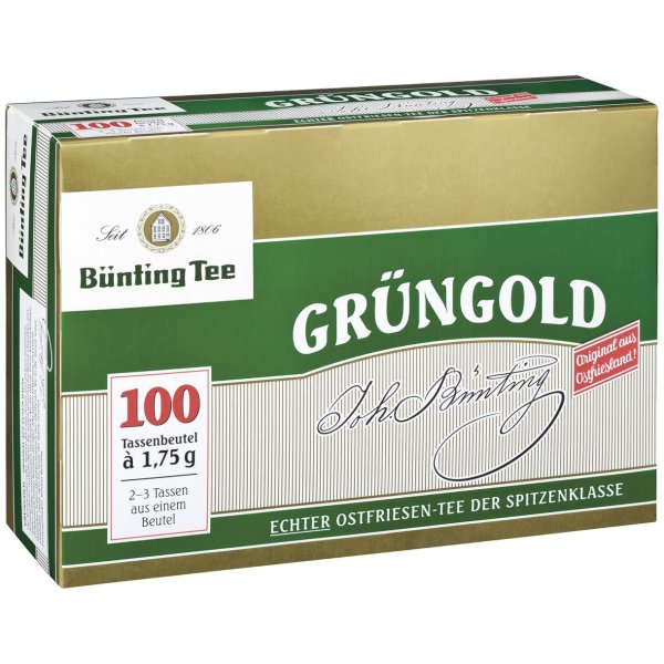 Bünting Tee Grüngold, 100 Tassenbeutel 6er Pack
