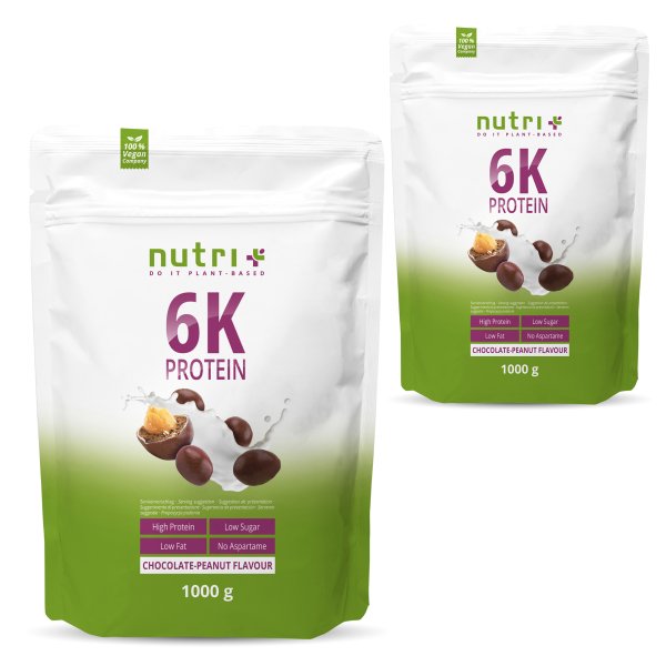 Nutri+ 6k Protein Eiweißpulver Schokolade Erdnuss 2x1 kg