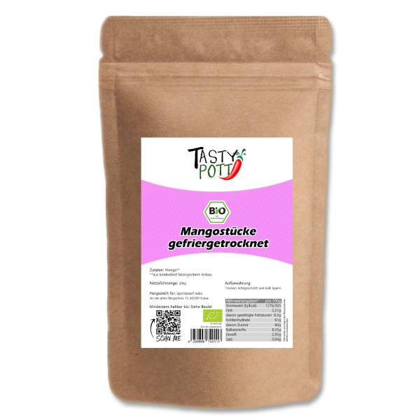 Tasty Pott Bio Mangostücke gefriergetrocknet 200g