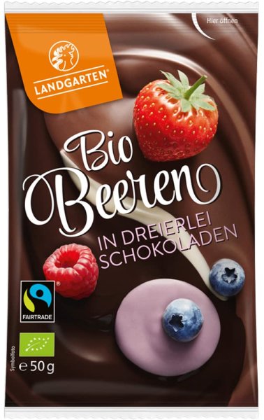 Landgarten Bio Beeren in dreierlei Schokoladen, 50 g