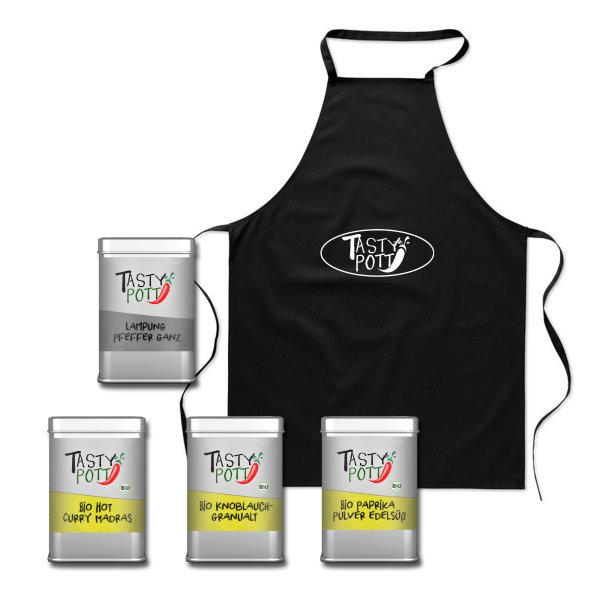 Tasty Pott Gewürz-Set 9 Basic Würze für jede Küche + Schürze