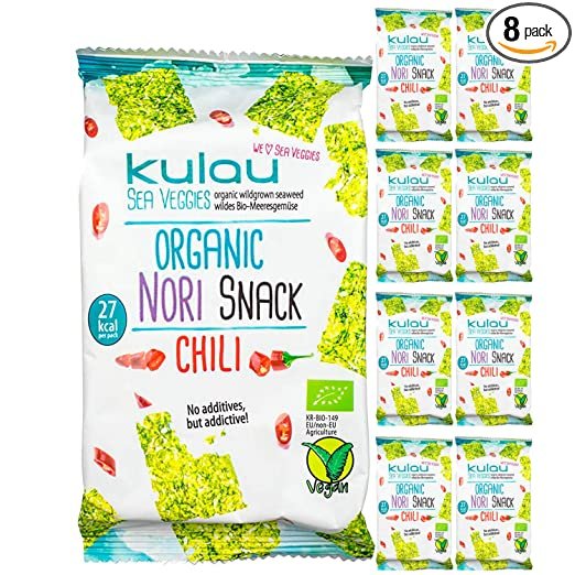 Kulau Bio Nori Snack Chili - scharfer Snack aus gerösteten Nori-Blättern / Asiasnack / zart, knuspri