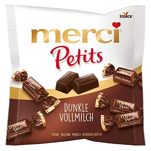 merci Petits Dunkle Vollmich, feine Pralinen aus herber Sahneschokolade, 125g