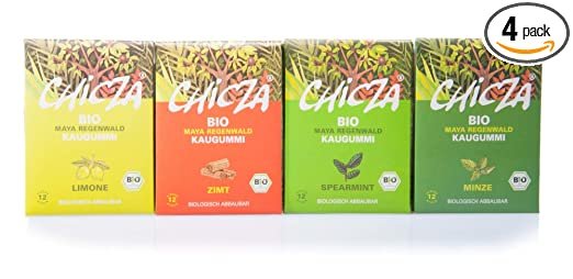 ChicZa Bio-Kaugummi Set 4 Sorten - Minze, Spearmint, Zimt, Limone (bio, vegan)