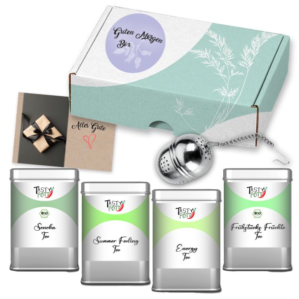 Tasty Pott Guten Morgen Tee Box - Mit Teesieb und Karte