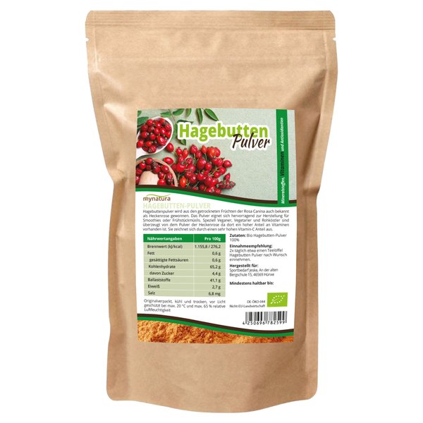 Mynatura Bio Hagebuttenpulver Hoher Vitamin C Gehalt Hagebutte Wildrose Natur Vegan Vegetarier Sporternahrung Special Fitness