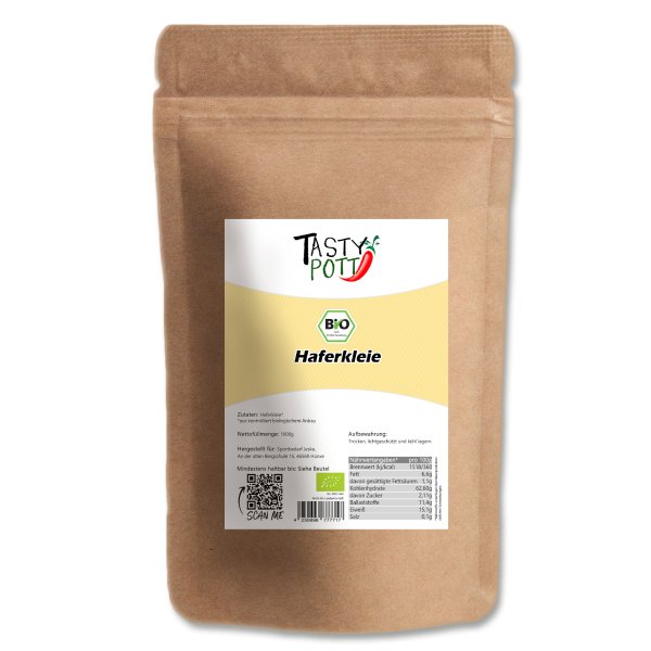 Tasty Pott Bio Haferkleie 1000g Beutel