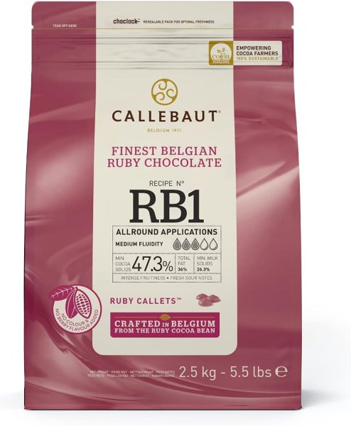 CALLEBAUT Receipe RB1 - Ruby Kuvertüre Callets, Pinke Schokolade, 47,3 % Kakao, (2,5kg)
