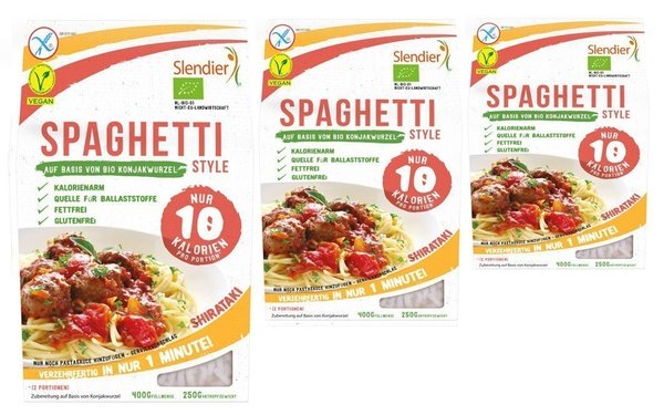 Slendier Basische Konjak Spaghetti Shirataki (3er Pack Bio)